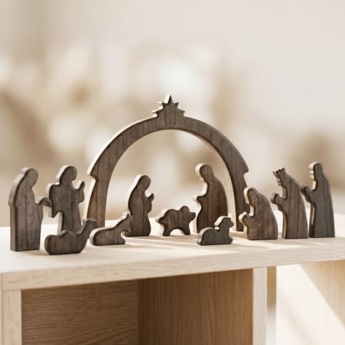 FESTGLOX Christmas Nativity Set Indoor, 12Pcs Wooden Nativity Scene Set - color: Nativity-12 Pieces