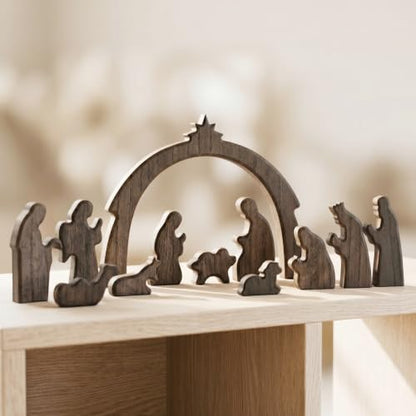 FESTGLOX Christmas Nativity Set Indoor, 12Pcs Wooden Nativity Scene Set - color: Nativity-12 Pieces