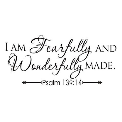 I AM Fearfully and Wonderfully Made Psalm 139:14 Vinyl Wall Decal Bible Scripture Inspirational Quotes Wall Art Religious Décor
