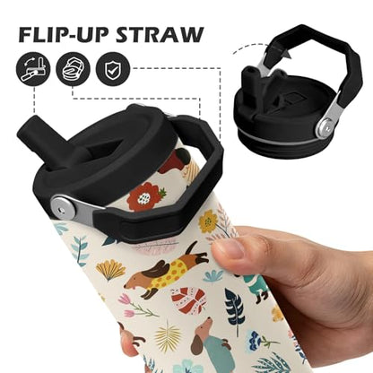 Hiboss Dachshund Tumbler with Handle and Flip Straw 28oz, Insulated Stainless Steel Wiener Dogs Cup Mug, Birthday Gifts for Women Dackel Owners Dog Mom Lovers Girls - color: Dog
