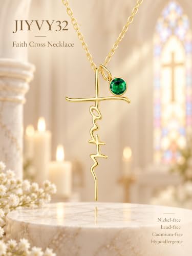 Faith Necklace White/Rose/Gold Birthday Gifts for Wife Her - color: 14K Gold-05-May