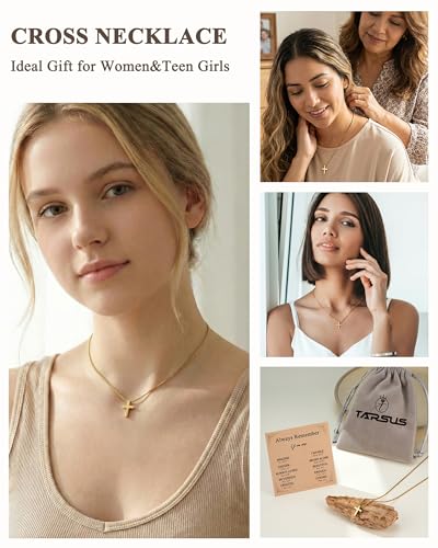 Tarsus Cute Tiny Cross Necklace - Always Remember You Are Loved - Christian Gifts Easter Stuffers Birthday Jewelry Inspirational Gifts for Teen Girls & Women - style: Always Remember You Are