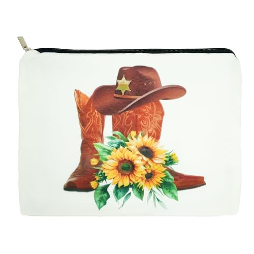 1 Pcs Western Cowboy Makeup Bag, Cowboy Boot Themed Cosmetic Pouch Portable Travel Toiletry Bag Western Style Gift for Women 8.5x6in (Western Cowboy) - color: Western Cowboy