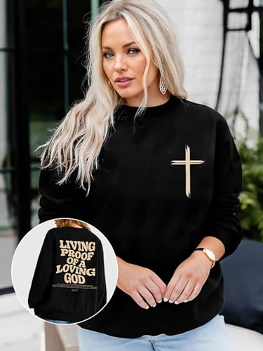 Christian Sweatshirts for Women Jesus Faith Pullover Long Sleeve - color: A-black, size: Medium