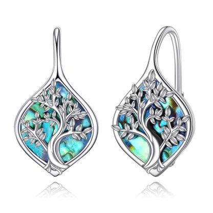 Celtic Trinity Knot Earrings for Women 925 Sterling Silver Triquetra Knot Leverback Abalone Shell Irish Jewelry Tree of Life Gift - style: tree of life