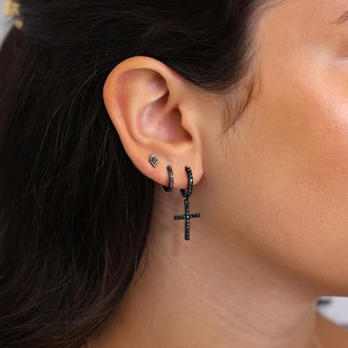Me&Hz Cross Dangle Earrings for Women Men Cross Huggie Hoop Earrings - color: Black