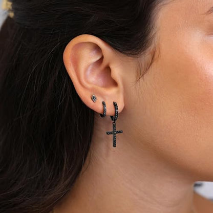 Me&Hz Cross Dangle Earrings for Women Men Cross Huggie Hoop Earrings - color: Black
