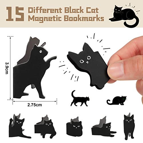 Teling 30 Pieces Black Cat Magnetic Bookmarks Assorted Cute Cat Bookmark Magnetic Book Page Clips Kawaii Animal Page Markers for Book Lovers Gifts Office Home Supplies, 15 Styles - style: Black Cat
