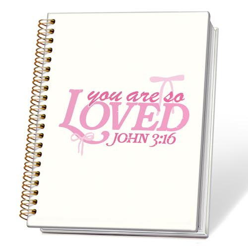 Coquette Pink Bow Christian Notebook, John 3:16 Bible Journaling, Religious Prayer Journal for Woman, Church Notes Notebook, Scripture Hardcover Spiral Notebooks 5.5x8.3 Inch - color: 05-Bible(04)