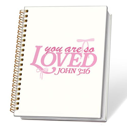 Coquette Pink Bow Christian Notebook, John 3:16 Bible Journaling, Religious Prayer Journal for Woman, Church Notes Notebook, Scripture Hardcover Spiral Notebooks 5.5x8.3 Inch - color: 05-Bible(04)