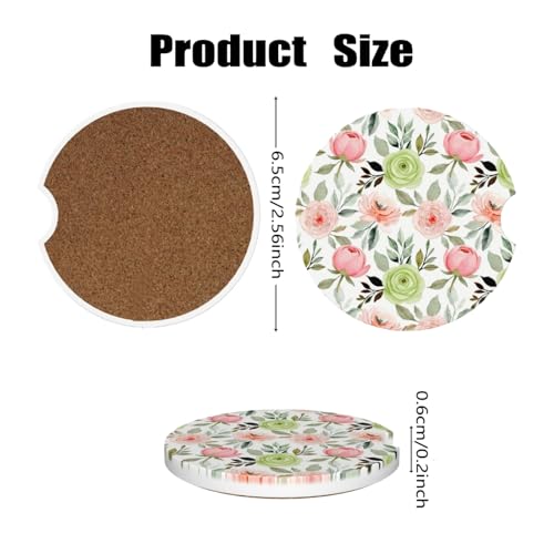 Ceramic Car Cup Coasters 2PCS - Hibiscus Rose - color: Hibiscus Rose