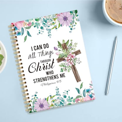 I Can Do All Things Hardcover 160 Pages Lined Spiral Notebook, Floral Bible Scripture Notebook for Christian, Christian Gifts, Christian Journals for Women, Inspirational Religious Gifts - color: Multi & Purple