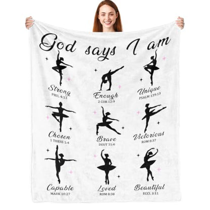 God Says I Am Christian Gifts for Girl Ballet Dancer Blanket 50"x60" - color: God Says - Ballet 02, size: 50"x60"