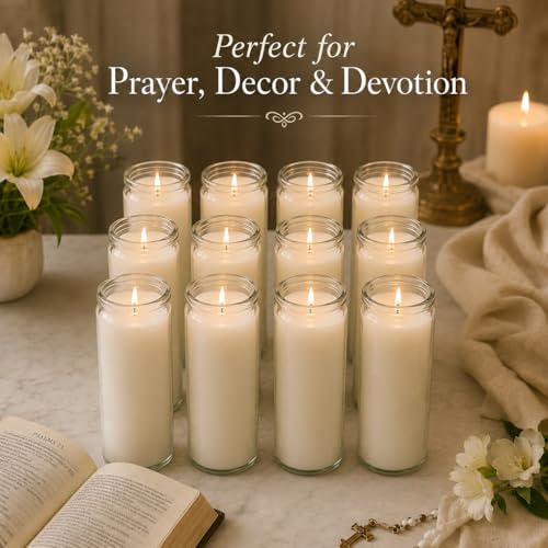 White Prayer Glass Candles Unscented, Bundle 12 Pack