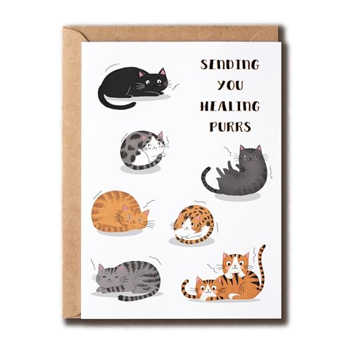 Sending You Healing Purrs Card - Cute Cat Card - Cat Lovers Card - Get Well Soon Card - Support Card - Lovely Card - Feel Better Card - Blank Card