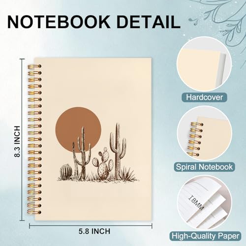 Boho Western Cactus Spiral Notebook 5.5x8.3 - color: White Boho Western Cactus