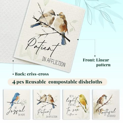 Bird Scripture Swedish Dishcloths for Kitchen, Swedish Dish Cleaning Cloths for Spring，Papaya Reusable Paper Towels, 4 Pack Dish Towels for Kitchen, Reusable Paper Dishcloths Washable - color: Bird Bible