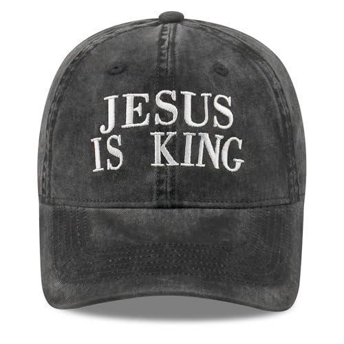 Inspirational Christian Baseball Cap, Adjustable Embroidered Cotton Hat for Men Women Dad Hat Gifts for His Her - color: Jesus is King - Black