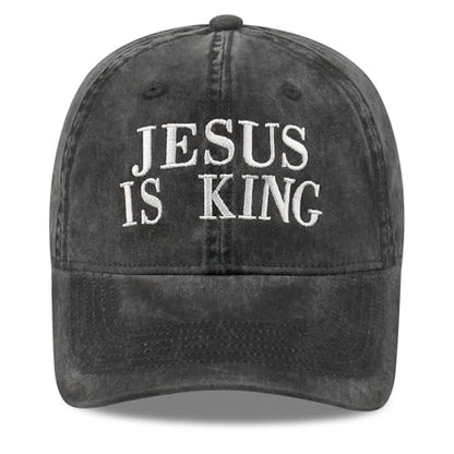 Inspirational Christian Baseball Cap, Adjustable Embroidered Cotton Hat for Men Women Dad Hat Gifts for His Her - color: Jesus is King - Black