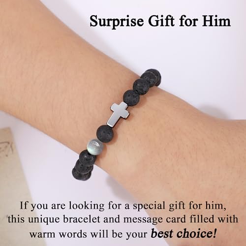 JoycuFF 𝗖𝗵𝗿𝗶𝘀𝘁𝗶𝗮𝗻 𝗚𝗶𝗳𝘁𝘀 𝗳𝗼𝗿 𝗠𝗲𝗻 𝗠𝗼𝗼𝗻𝘀𝘁𝗼𝗻𝗲 𝗖𝗿𝗼𝘀𝘀 𝗕𝗿𝗮𝗰𝗲𝗹𝗲𝘁𝘀, Christmas Stocking Stuffers Inspirational Gifts for Teens Men Cross Bracelets with Card - color: New Dad Gifts