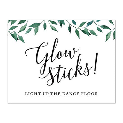 Andaz Press Wedding Party Signs, Natural Greenery Green Leaves, 8.5x11-inch, Glow Sticks Light Up the Dance Floor, 1-Pack - color: Activities Glow Sticks