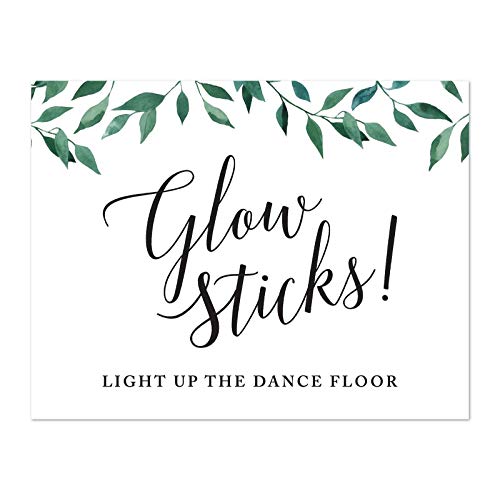 Andaz Press Wedding Party Signs, Natural Greenery Green Leaves, 8.5x11-inch, Glow Sticks Light Up the Dance Floor, 1-Pack - color: Activities Glow Sticks
