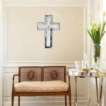 GIMORRTO Cross Wall and Table Decor, Glass Mirrored Surface, Modern Style, Religious Theme, Silver, 15 x 5 Inches, Indoor (15")