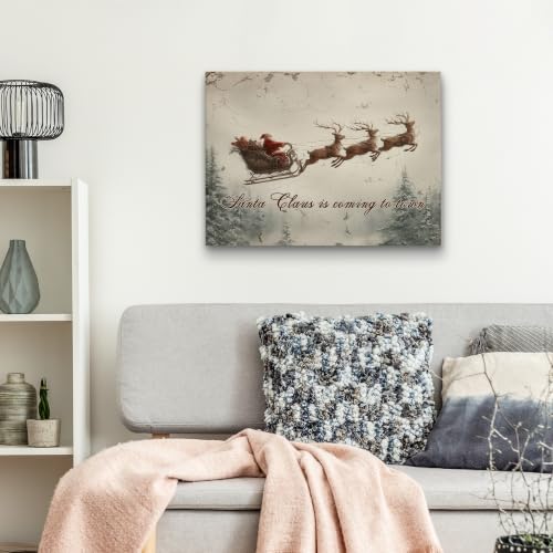 KSDUT Christmas Santa Sleigh and Reindeer Framed Wall Art 14x11 Inch - color: Christmas-19