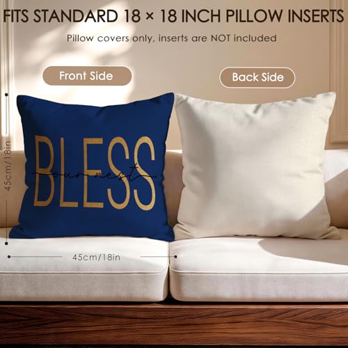 OBSEDE Blue Gold Marble Home Bless Throw Pillow Covers 18x18 in Set of 4 - color: Blue Marble With Faith Quotes, size: 18" x 18" (Pack of 4)