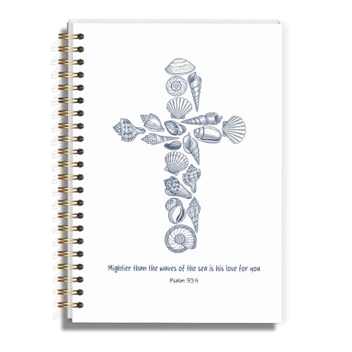Christian Notebook for Women Men, Psalm 93:4 Bible Verse Journal for Gifts, Seashell Spiral Notebook for Church Notes Journaling Bibles - 5.5×8.3 - A10 - style: Christian Seashell