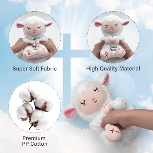 Jesus Plush Lamb Stuffed Animal - Sheep Plush Jesus Loves Me You Baptism Gifts for Boys Girl Soft Christian Baby Toys Prayer Doll for Sunday School Gifts 10 Inch - style: Jesus Lamb Plush