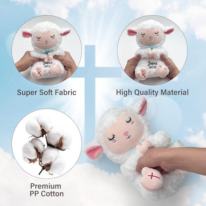 Jesus Plush Lamb Stuffed Animal - Sheep Plush Jesus Loves Me You Baptism Gifts for Boys Girl Soft Christian Baby Toys Prayer Doll for Sunday School Gifts 10 Inch - style: Jesus Lamb Plush
