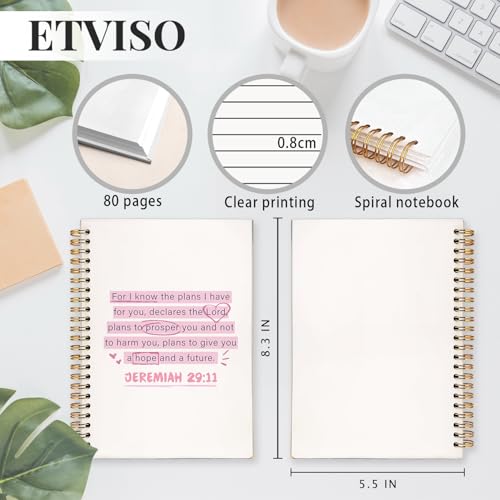 ETVISO Pink Christian Notebook, JEREMIAH 29:11 Christian Journal for Women, Scripture Notebook, Bible note taking, Bible Journal, Hardcover Spiral Notebook 80 Sheets -160 Pages 5.5x8.3 Inch - color: 02-Bible(JEREMIAH 29:11)