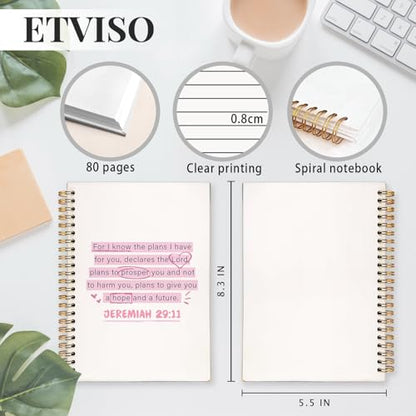 ETVISO Pink Christian Notebook, JEREMIAH 29:11 Christian Journal for Women, Scripture Notebook, Bible note taking, Bible Journal, Hardcover Spiral Notebook 80 Sheets -160 Pages 5.5x8.3 Inch - color: 02-Bible(JEREMIAH 29:11)