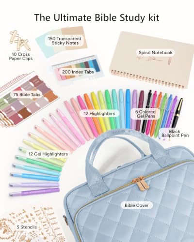BellaHold Bible Cover Case for Women with All-in-One Bible Journaling Kit - color: Grayishi Blue