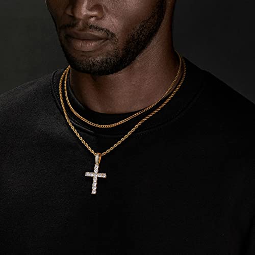 GEMOSA Cross Necklace for Men, Cuban Link Layered Rope Chain Silver/Gold/Black - color: Yellow Gold, size: 16/18 inch