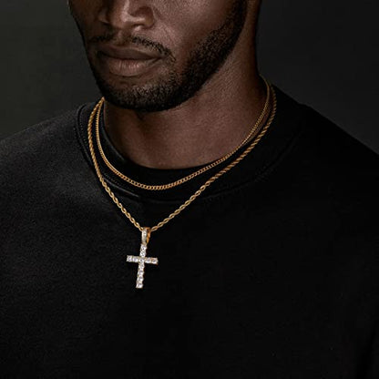 GEMOSA Cross Necklace for Men, Cuban Link Layered Rope Chain Silver/Gold/Black - color: Yellow Gold, size: 20/22 inch