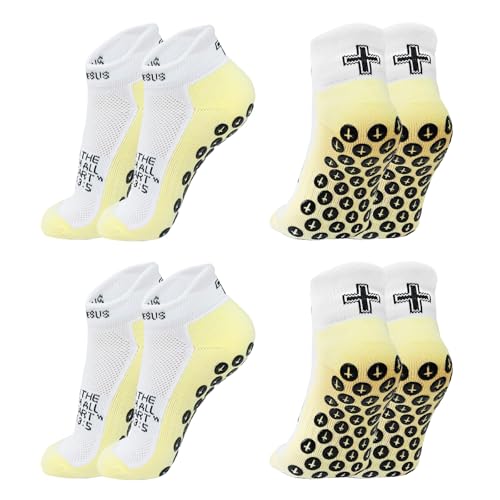 Christian Soccer Socks,Cross Grip Anti Slip Religious Football Socks with Rubber Dots for Youth and Men - color: 4 Pcs Yellow(women's )