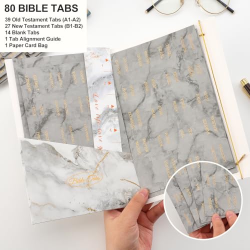 Leather Bible Tabs, Bible Tabs for Women and Men(Gold Foil Lettering) Large Print Stickers, Easy to Read and Apply, 66 Chapters & 14 Blank Labels for Easy Navigation, Bible Study Supplies(Grey Marble) - style: Leather Grey Marble