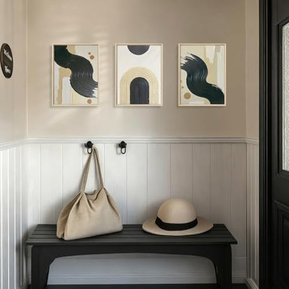HOURIA Black Beige Abstract Neutral Framed Canvas Wall Art Set-12"x16"x3 - color: Abstract Beige Black Wall Art, size: 12"L x 16"W