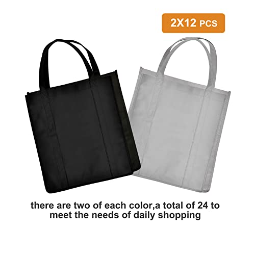 JERIA 24-Pack Reusable Grocery Bags，Large Washable Foldable Shopping Bags，Heavy Duty Tote Bags with Reinforced Handles - color: Black Grey