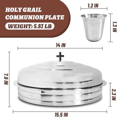 Communion Tray Set 72 Stainless Steel Chalice Cups Bread Tray with Lid