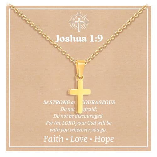 Gold Plated/Silver/Black Cross Chain Necklace Gifts for Boys Girls Son - color: Gold, style: Joshua 1:9