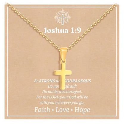 Gold Plated/Silver/Black Cross Chain Necklace Gifts for Boys Girls Son - color: Gold, style: Joshua 1:9