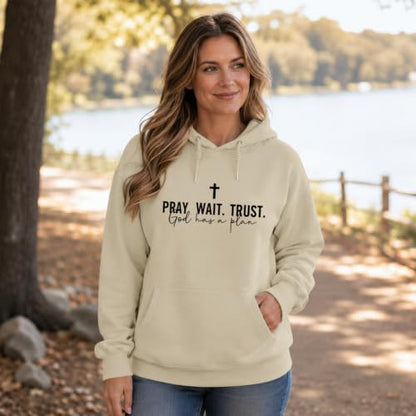 Wrenpies Christian Faith Hoodie for Women Jesus God Religious Bible Verse Hoodies Cross Pray Wait Trust Graphic Sweatshirt - color: Apricot, size: Medium