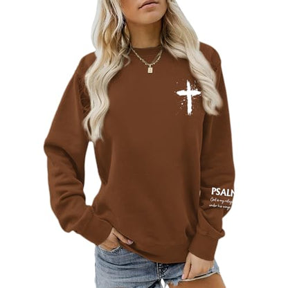 Women Christian Sweatshirt Psalms 91 Jesus Hoodie Religious Faith God Shirt Bible Verse Inspirational Pullover Tops - color: Brown, size: X-Large
