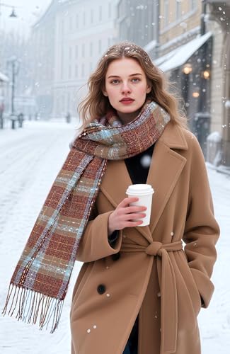 Scarf for Women - Winter Womens Long Plaid Scarf, Warm Pashmina Shawls and Wraps Cashmere Feel Blanket Scarves - color: Black & White