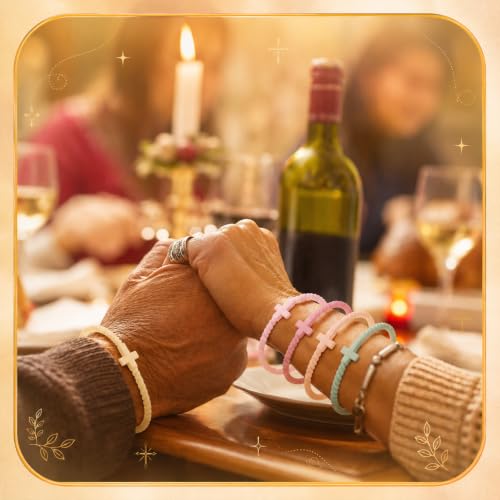 Soaoo 24/60 Pcs Jesus Bracelets Cross Silicone Bracelet Braided Stackable Rubber Wristband Silicone Jewelry Gift for Women Men - color: Pastel, size: Cross