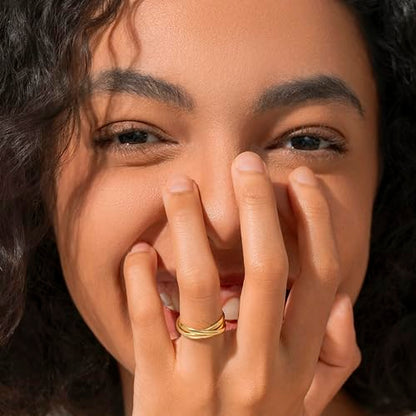 BORUO Fidget Stacking Ring, Waterproof Gold Plated, Three Row Size 4 - color: Waterproof 2mm 14K Gold Plated Stainless Steel
