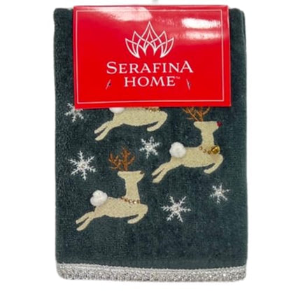 Christmas Grey Guest Hand Bathroom Towels, Elegant Winter Reindeer, 16x26" - color: Dancing Reindeer